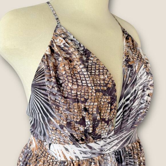 Sweet Generis Strappy Plunging Open Back Maxi Swing Dress Size 3X Bohemian Print - Picture 7 of 14